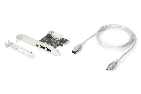 Digitus IEEE 1394a Interface Card, PCI express, 4 Port 1x ext. 1394mini, 2x ext./1x int. 1394a Ports – 10