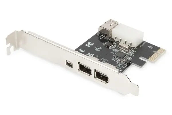 Digitus IEEE 1394a Interface Card, PCI express, 4 Port 1x ext. 1394mini, 2x ext./1x int. 1394a Ports – 3