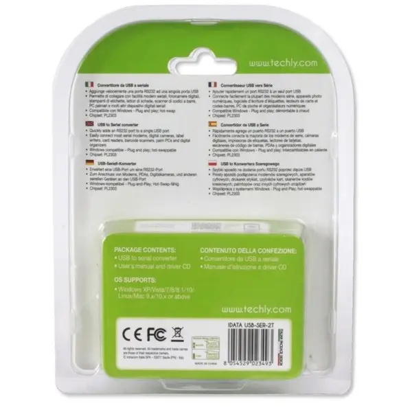 Techly IDATA USB-SER-2T serijinis kabelis Permatomas 0,45 m USB A tipo DB-9 – 3