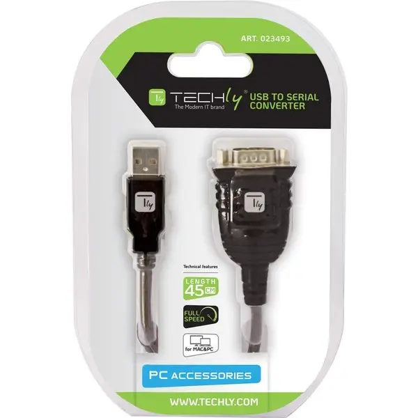Techly IDATA USB-SER-2T serijinis kabelis Permatomas 0,45 m USB A tipo DB-9 – 6