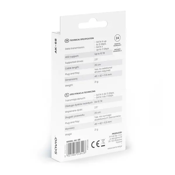 SAVIO AK-68 adapteris USB-A 3.1 Gen 1 (M) - SATA (F), skirtas 2,5 colio diskams – 5