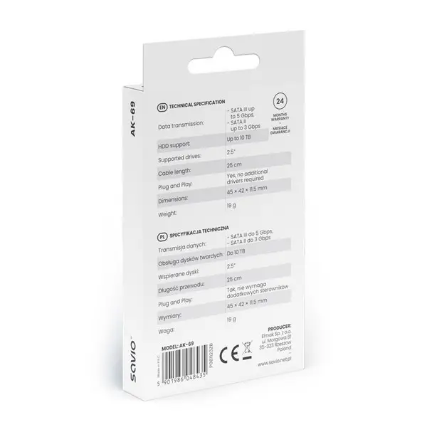 SAVIO AK-69 adapteris USB-C 3.1 Gen 1 (M) - SATA (F), skirtas 2,5 colio diskams – 3