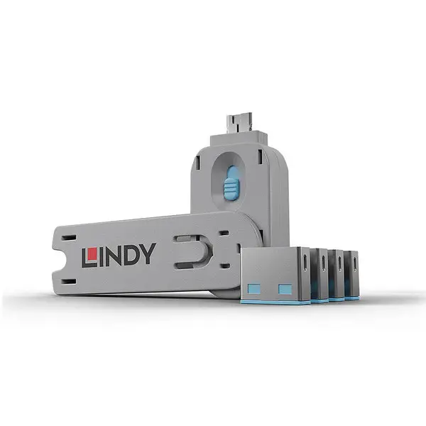 USB Prievado Blokatorius - LINDY USB Type A Prievado Blokatorius, 4 vnt. Mėlynas, su Raktu – 2