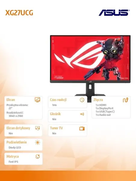 Asus ROG Strix XG27UCG Dual mode Gaming Monitor – 27-inch 3840x2160, dual mode (4K 160Hz or FHD 320Hz), 1ms (GTG), Fast IPS, Extreme Low Motion Blur Sync, USB Type-C, G-Sync compatible (processing), DisplayWidget Center, tripod socket, HDR, Aura Sync – 10