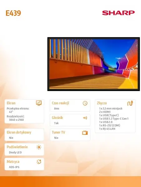 Monitor MultiSync E439 43 inches UHD 16/7 350cd/m2 – 2