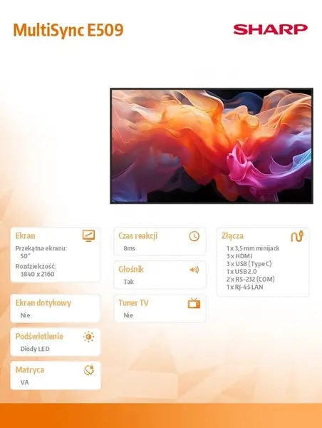 Monitor MultiSync E509 50 inches UHD 16/7 350cd/m2 – 2