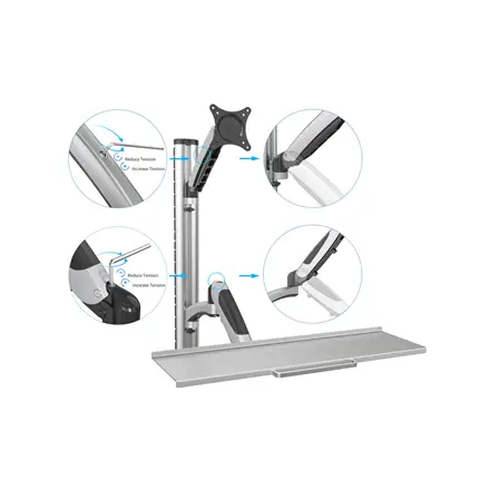 DIGITUS DA-90354 sieninis monitoriaus ir klaviatūros laikiklis (iki 27" / Maksimali apkrova iki 6 kg, sidabrinės spalvos) – 2