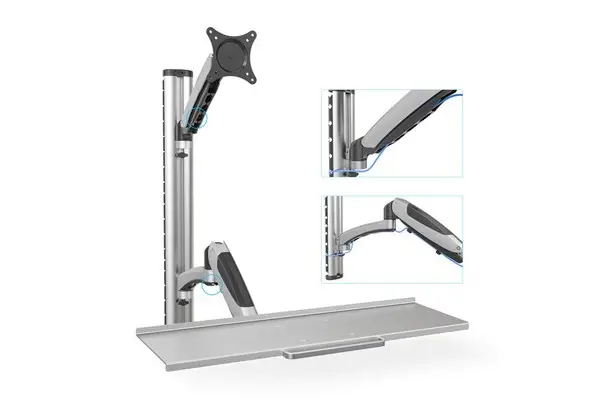 DIGITUS DA-90354 sieninis monitoriaus ir klaviatūros laikiklis (iki 27" / Maksimali apkrova iki 6 kg, sidabrinės spalvos) – 5