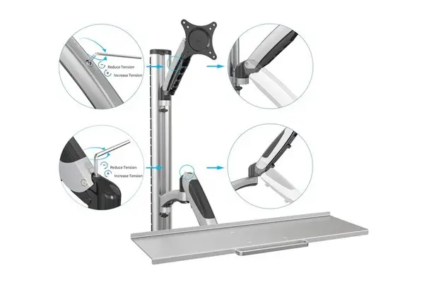 DIGITUS DA-90354 sieninis monitoriaus ir klaviatūros laikiklis (iki 27" / Maksimali apkrova iki 6 kg, sidabrinės spalvos) – 7