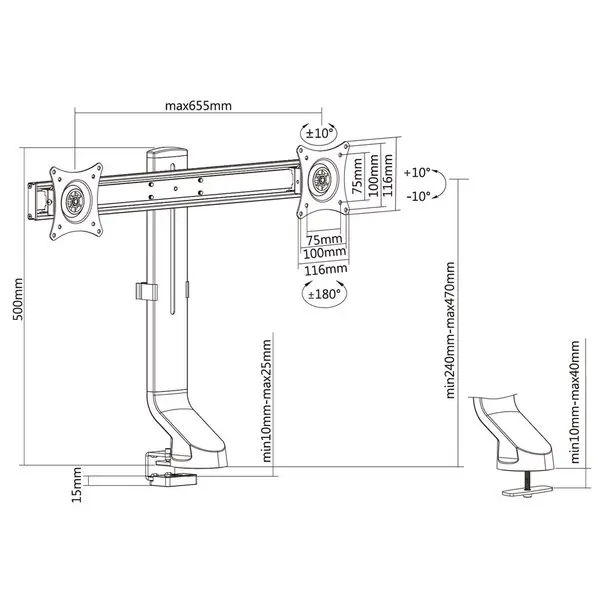 Maclean MC-854 dvigubas stalinis monitorių laikiklis, skirtas 27"-42" (iki 14 kg svoriui bendrai) – 2