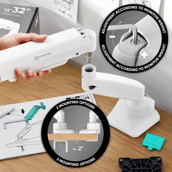MONITOR ACC DESK MOUNT/13-32" BLK/WHT G80-BW ONKRON – 9