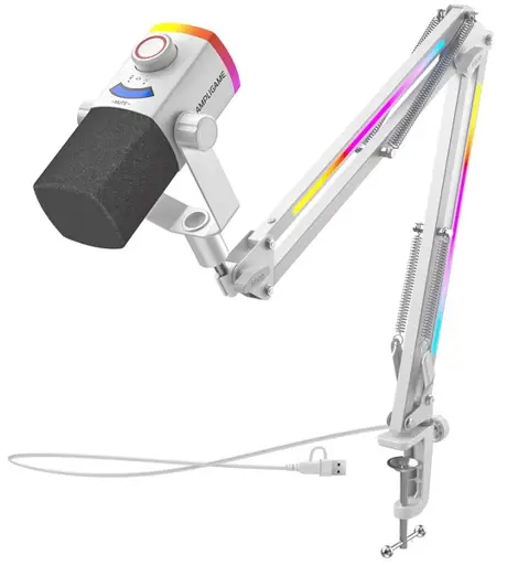 FIFINE AmpliGame AM8W PROT laidinis mikrofonas su stovu ir RGB apšvietimu