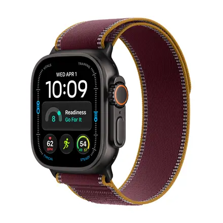 Apple Watch Ultra 4 GPS + Cellular 49mm Black Titanium Case with Burgundy Trail Loop - S/M