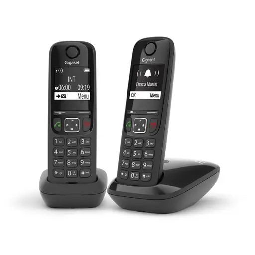 Belaidis telefonas - Gigaset AS690 Duo 14h Pokalbių Laikas, 100-Įrašų Telefonų Knyga Juodas