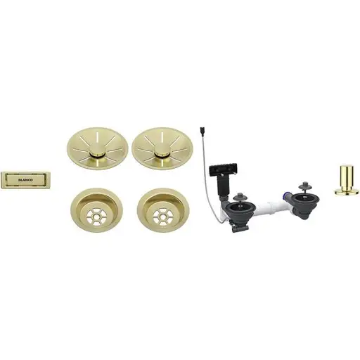 Waste fitting set 2x3,5'' InFino Pop Up Control Satin Gold, double bowl