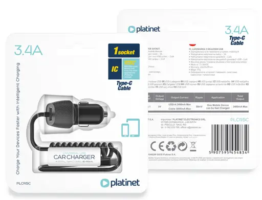 Platinet car power adapter 3.4A USB-A + USB-C (45483)