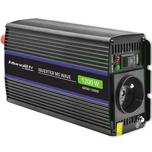 QOLTEC 51925 Monolith voltage converter 1200 MS Wave / 12V to 230V / 600/1200W / USB