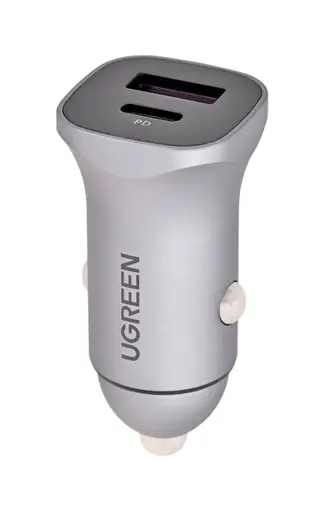 Ugreen USB Type-C / USB 24 W galios tiekimo greito įkrovimo automobilinis įkroviklis, pilkos spalvos (30780)