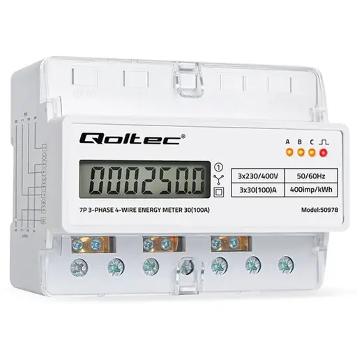 Three phase energy meter for DIN rail 400V 100A