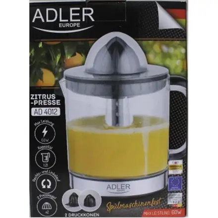 SALE OUT. Adler AD 4012 Citrus Juicer, 2 Pressing Cups for Big and Small Citrus Fruits, 40W, Black