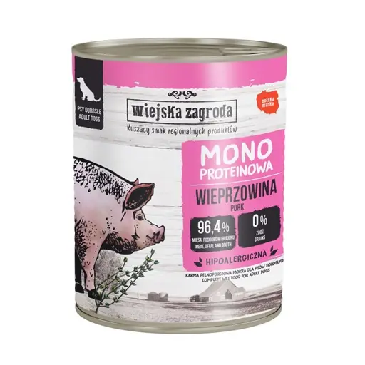 WIEJSKA ZAGRODA Mono Pork - drėgnas ėdalas šunims - 800g