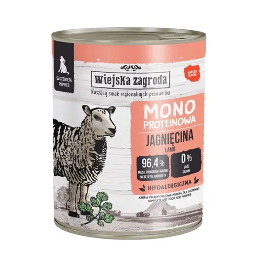 WIEJSKA ZAGRODA Mono Puppy Lamb - drėgnas ėdalas šunims - 800g