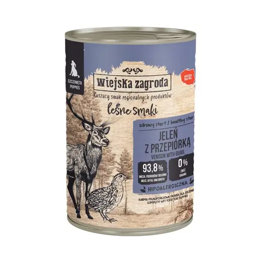 WIEJSKA ZAGRODA Forest Flavors Puppy Deer with quail - drėgnas ėdalas šunims - 400g