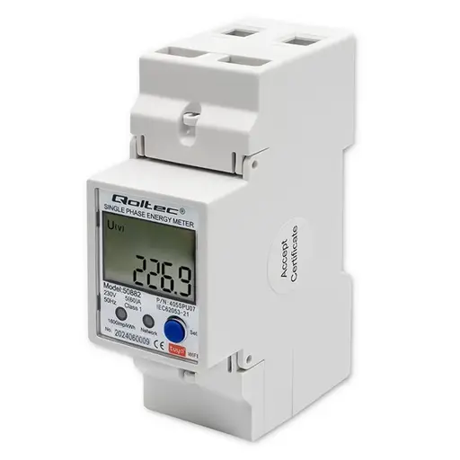 Qoltec 50882 Vienfazis elektroninis energijos suvartojimo matuoklis DIN bėgiui