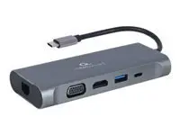 [Atidaryta pakuotė] GEMBIRD A-CM-COMBO7-01 Multi Port Adapter USB Type C Hub3.0 HDMI VGA PD card reader stereo audio space grey