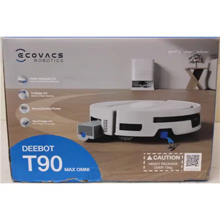 SALE OUT. Ecovacs DEEBOT T90 Max OMNI Vacuum Cleaner,Robot,Wet&Dry,30000Pa,TruEdge 3.0,ZeroTangle 4.0,OZMO Roller 3.0,White+OMNI Auto-Empty
