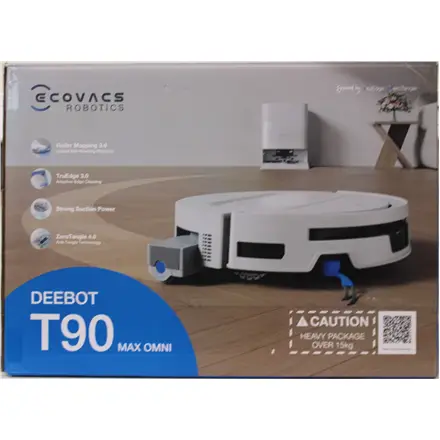 SALE OUT. Ecovacs DEEBOT T90 Max OMNI Vacuum Cleaner,Robot,Wet&Dry,30000Pa,TruEdge 3.0,ZeroTangle 4.0,OZMO Roller 3.0,White+OMNI Auto-Empty