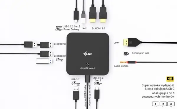 USB-C DP Dual HDMI Docking Station with Power Delivery 100 W – 9