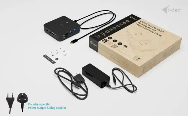 USB-C DP Dual HDMI Docking Station with Power Delivery 100 W + i-tec Universal Charger 100W – 2