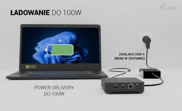 USB-C DP Dual HDMI Docking Station with Power Delivery 100 W + i-tec Universal Charger 100W – 8