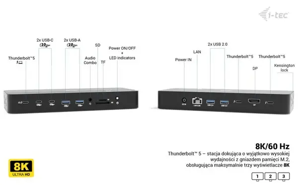 Thunderbolt 5 Triple Display Docking Station M.2 6xUSB 2.5 GLAN PD 140W – 3