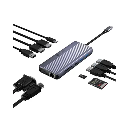 Raidsonic Icy Box Travel Dock 12-in-1, 3x video output (2x HDMI + 1x VGA) – 3