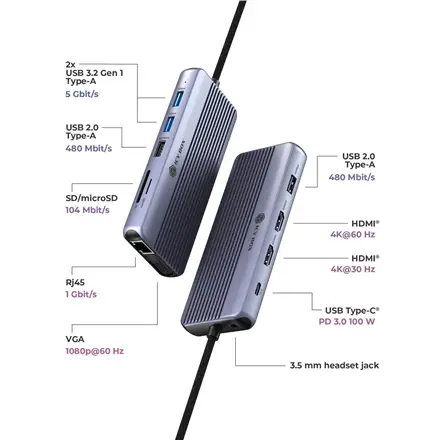 Raidsonic Icy Box Travel Dock 12-in-1, 3x video output (2x HDMI + 1x VGA) – 4