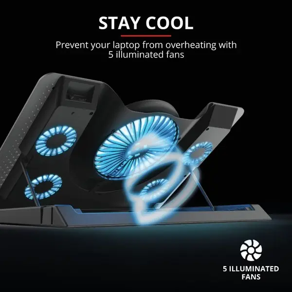 Trust GXT 1125 Quno Premium LED-illuminated gaming laptop cooling stand with 5 fans – 10