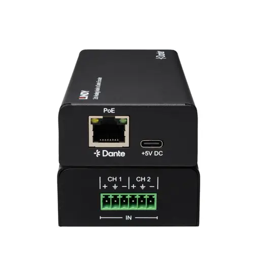 Garso Kodavimo Įrenginys - Lindy 2ch Analoginis Garso į Dante® Kodavimo Įrenginys, 96kHz, RJ45 Išėjimas, Juodas