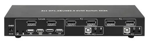 TECHLY 101928 2-port DisplayPort/USB dual-monitor KVM switch 2x1 with audio