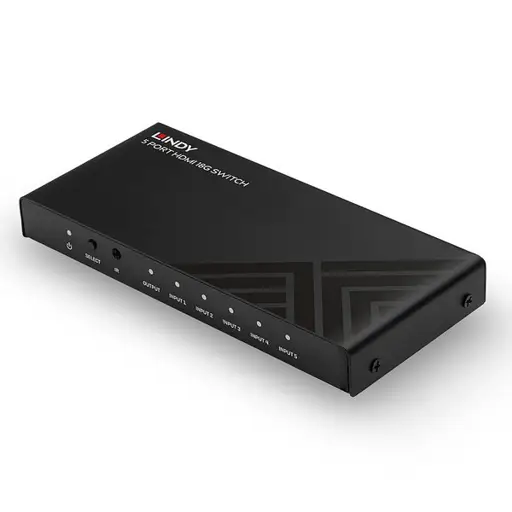 AV Jungiklis - LINDY 5 Prievadų HDMI 18G Jungiklis, 4K@60Hz, Juodas