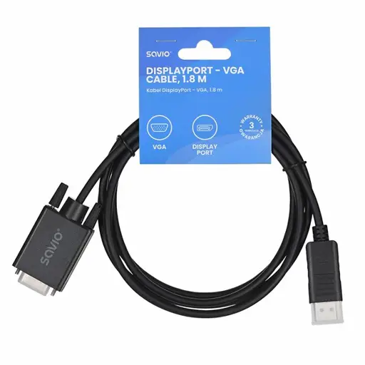 Savio Cl-203 1,8 m DisplayPort VGA (D-Sub) Juoda