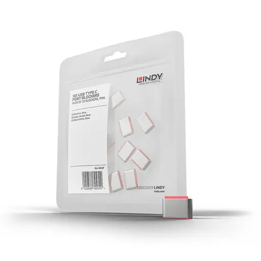 USB Priedas - LINDY USB Type C Prievadų Blokatoriai, 10 vnt., Rožinė