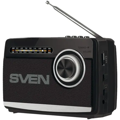 Speaker SVEN SRP-155, black (3W, Bluetooth, FM/AM/SW, USB, microSD, flashlight, battery)