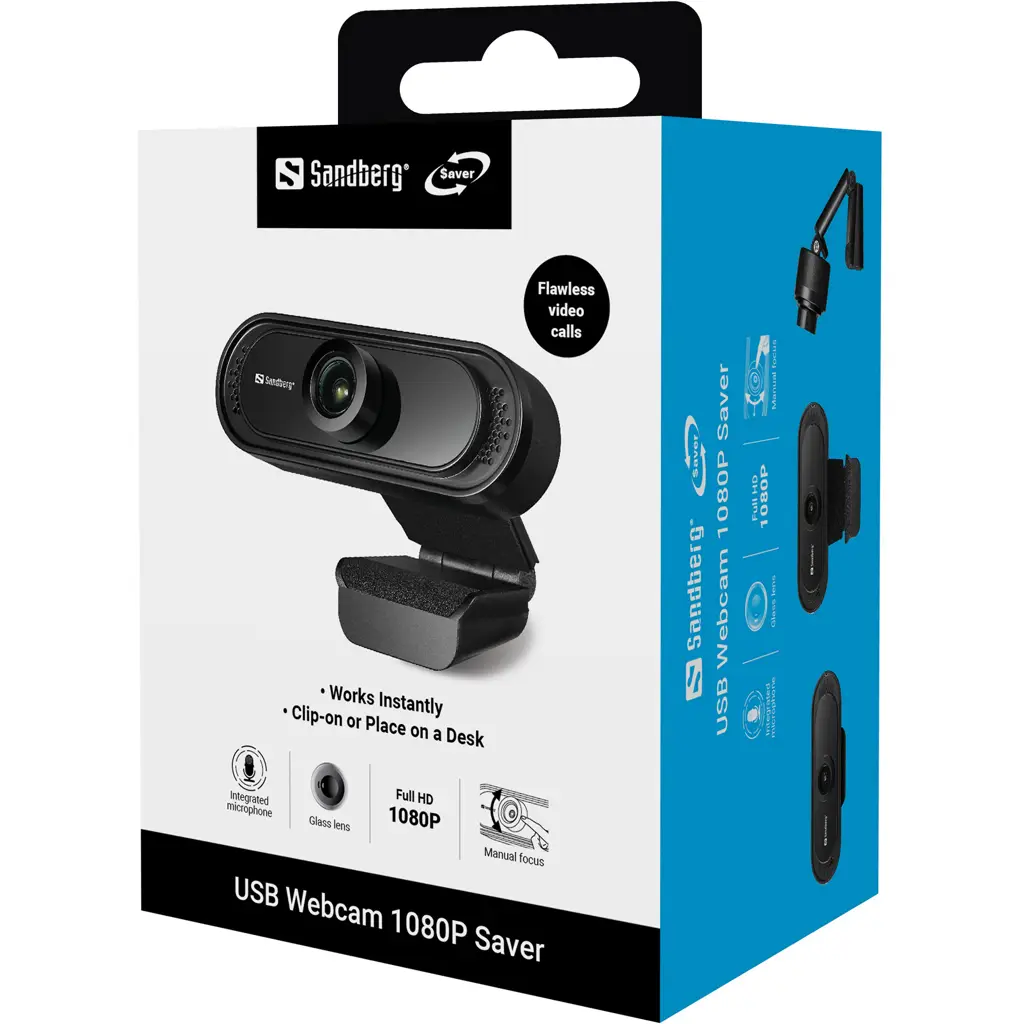 SANDBERG USB Webcam 1080P Saver No driver installation needed With a clamp for the flatscreen Stereo microphone built in – 6