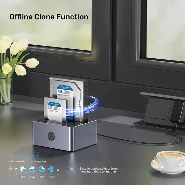 UNITEK KLONAVIMO STOTIS 2X SATA 2,5"/3,5" USB 5GB – 5