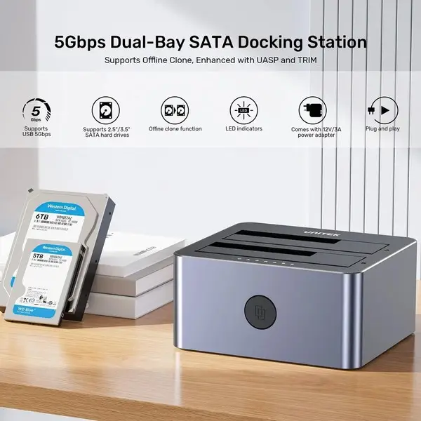 UNITEK KLONAVIMO STOTIS 2X SATA 2,5"/3,5" USB 5GB – 6