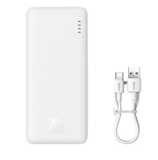 Baseus Airpow Išorinė baterija 10000 mAh 20 W + 30 cm USB-C laidas, balta