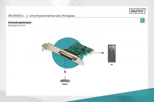 DIGITUS PCIexpress Add-On card Parallel 1-port 1xDB25 F Slot Bracket+LP Bracket OXPCIe952 chipset – 9