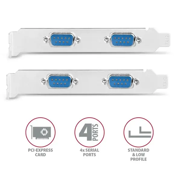 PCI-Express card with four serial ports 250 kbps. ASIX AX99100. Standard & Low profile. – 5